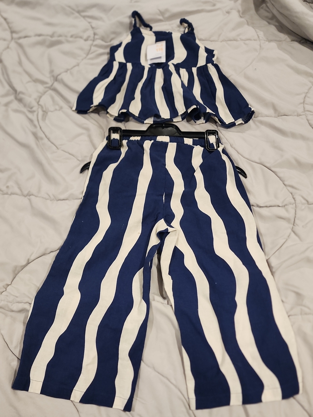 Primark Navy & White Striped Wide-Leg Jumpsuit Set